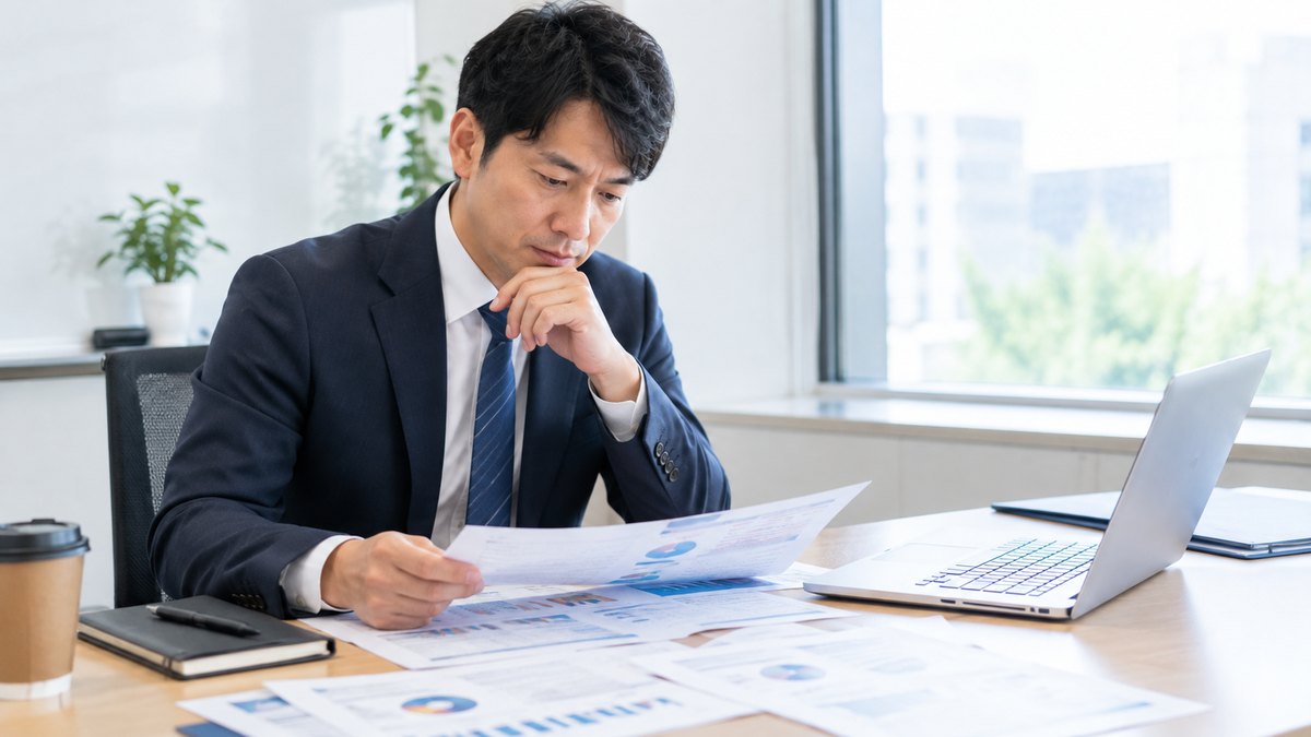 資料を見ながら研修の結果を振り返る人事担当者