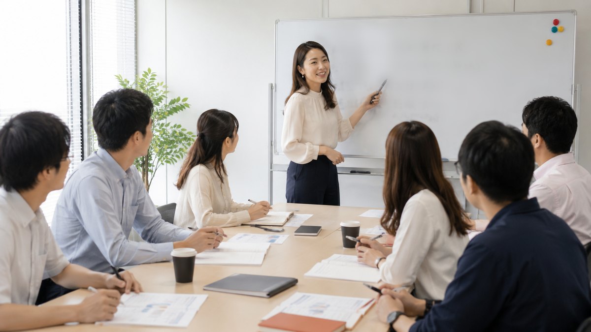 社内の会議室で行われるグループ形式の中国語研修
