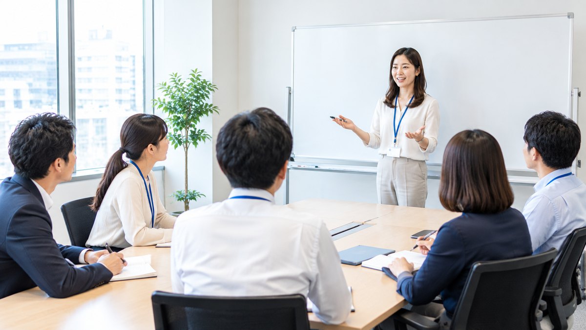 社内の会議室で行われる講師派遣の中国語研修