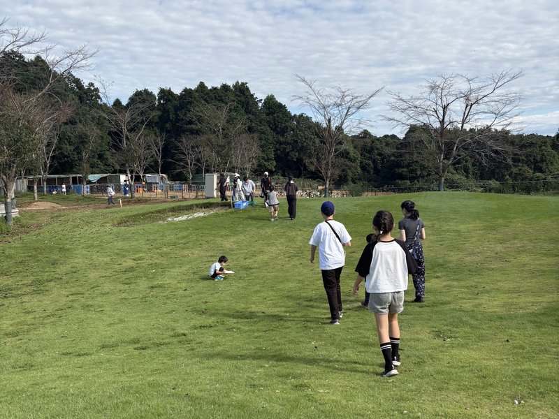 農園の広い草原で遊ぶ子どもたち