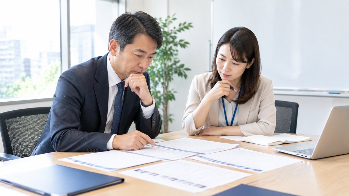 名簿を見ながら研修の対象者を検討する人事担当者