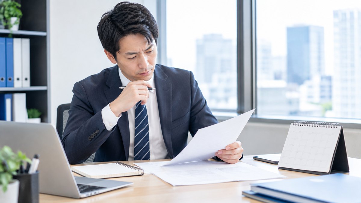 カレンダーを見ながら赴任までの日程を確認する人事担当者